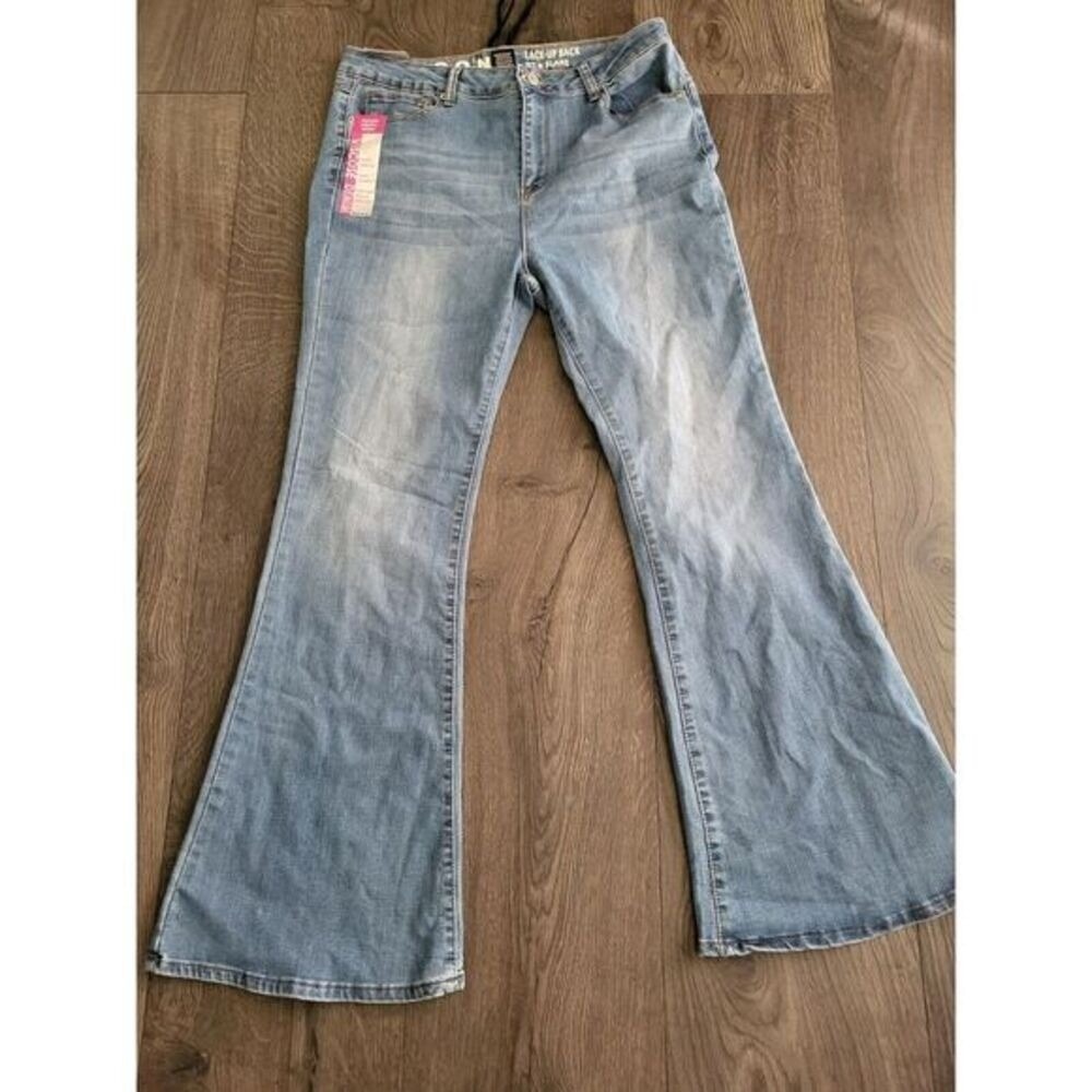 Song Curvy High Rise Flare Jeans Lace Up Back 15/32 Bellbottom Wide Leg Y2KStyle